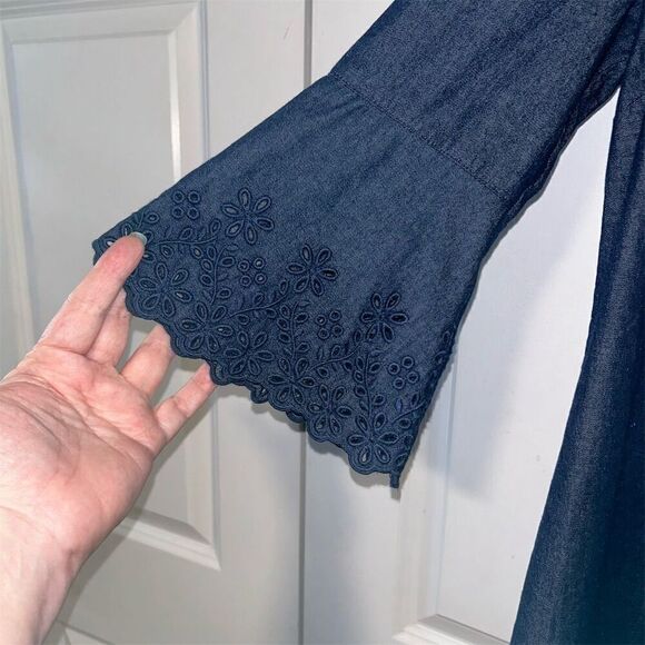 Draper James Women's Blue Chambray Ruffle Shift Dress Size 2 - Picture 4 of 6